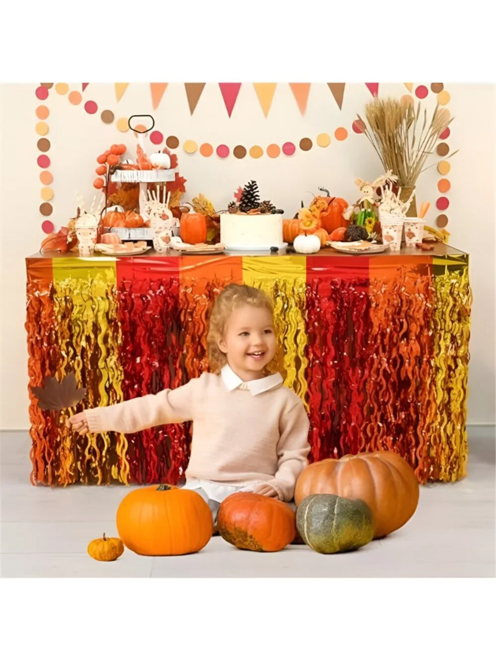 Mega-L Fall Party Decorations, 2 Pack Red Orange Gold Table Skirts